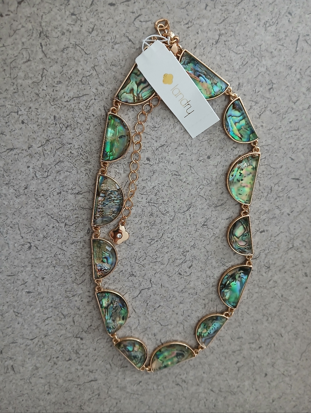 Landry By Shelli Segal Abalone Shell Gold-Link Necklace – Green & Blue Pendant